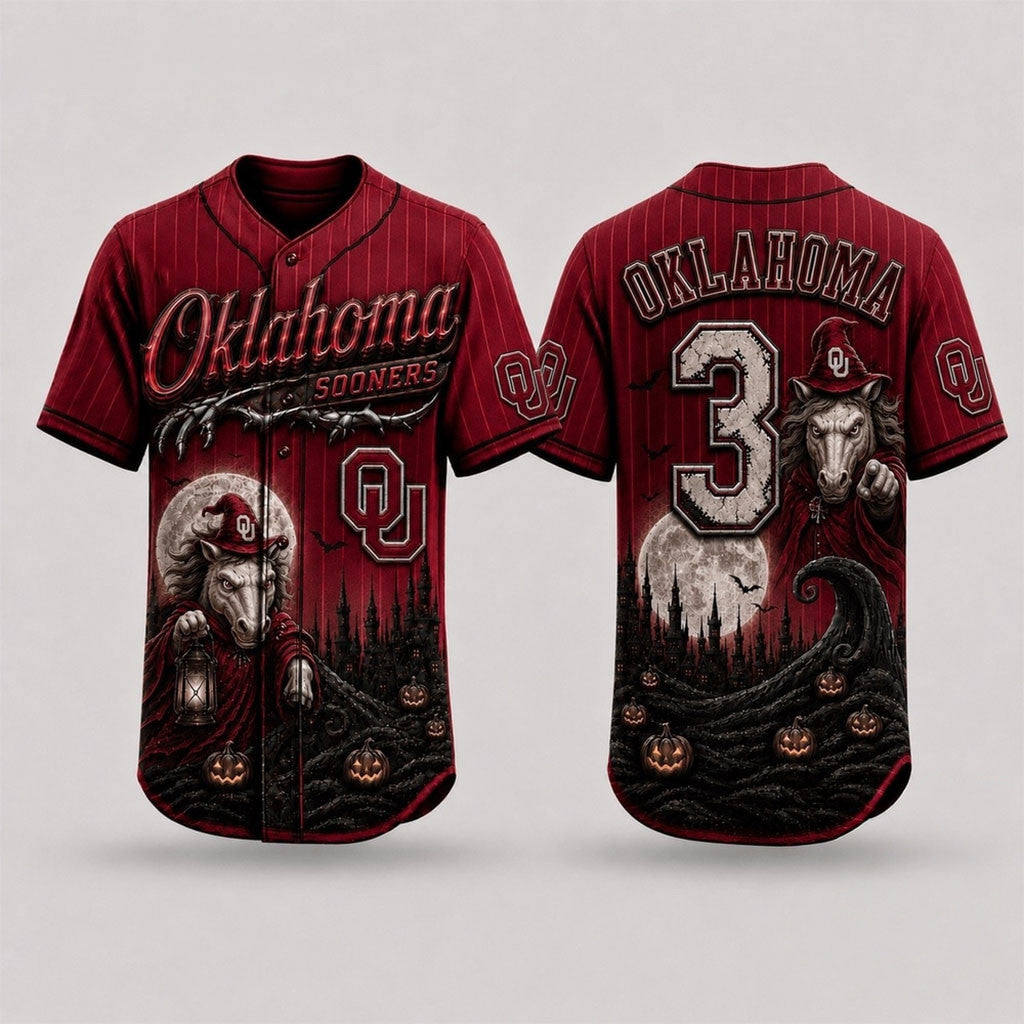 Personalized Oklahoma Sooners 2026 Spooky Mascot Halloween Baseball Jersey Sooners Merch - Merchluma