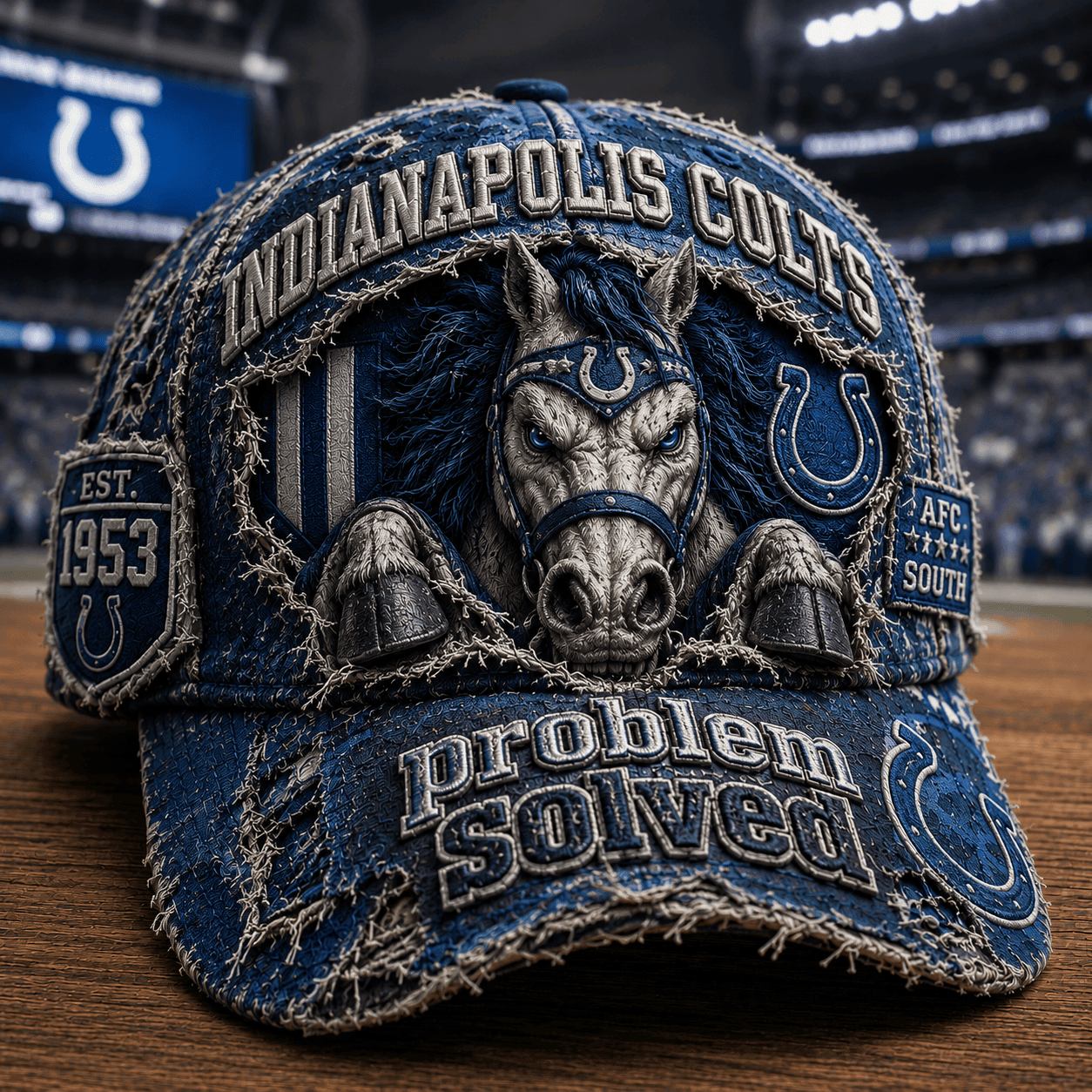 Indianapolis Colts Merch 2026 Problem Solved Distressed Hat AFC South Hat Gift For Game Day - Merchluma