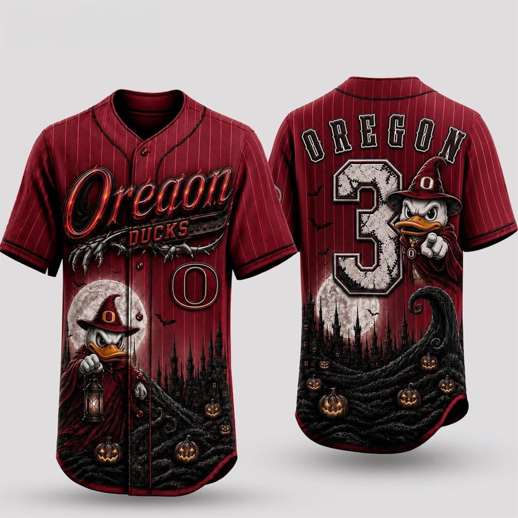 Personalized Oregon Ducks 2026 Spooky Mascot Halloween Baseball Jersey Oregon Ducks Merch - Merchluma