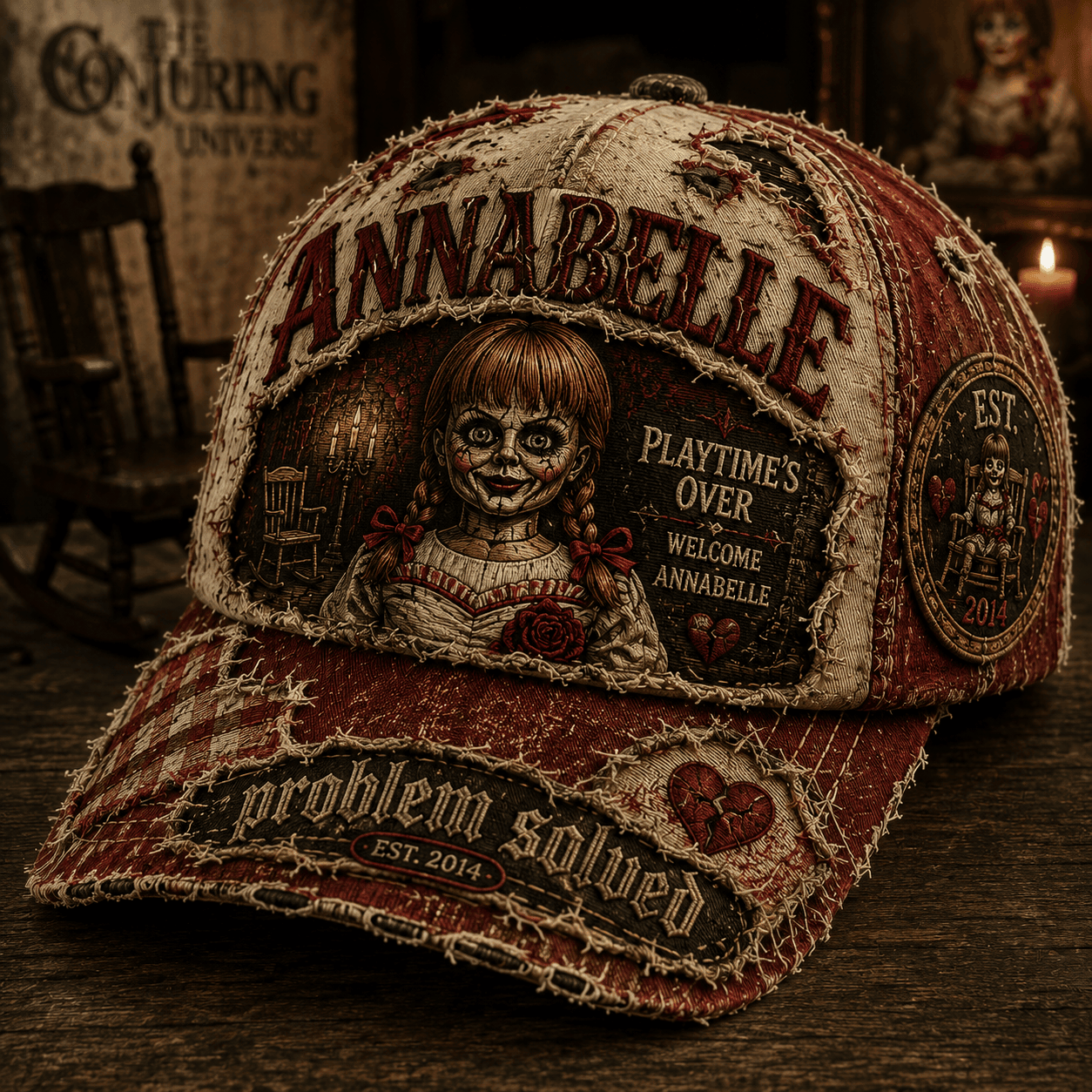 Annabelle Merch 2026 Problem Solved Distressed Hat Playtime's Over Hat Horror Fan Gifts Ideasnhagen Merch 2026 Byens Hold Hat The Lions Hat Best Gift For Soccer Fans - Merchluma