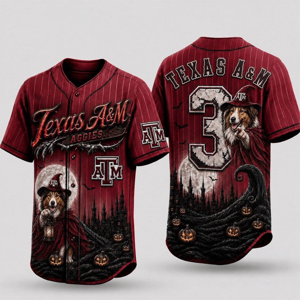 Personalized Texas A&M Aggies 2026 Spooky Mascot Halloween Baseball Jersey Fan Merch Best Gifts - Merchluma