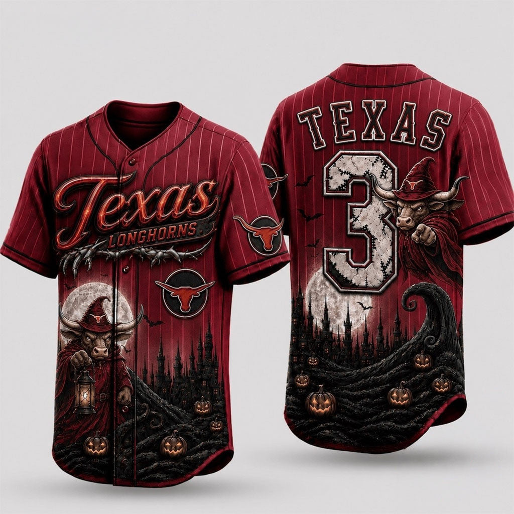 Personalized Texas Longhorns 2026 Spooky Mascot Halloween Baseball Jersey Texas Longhorns Merch - Merchluma