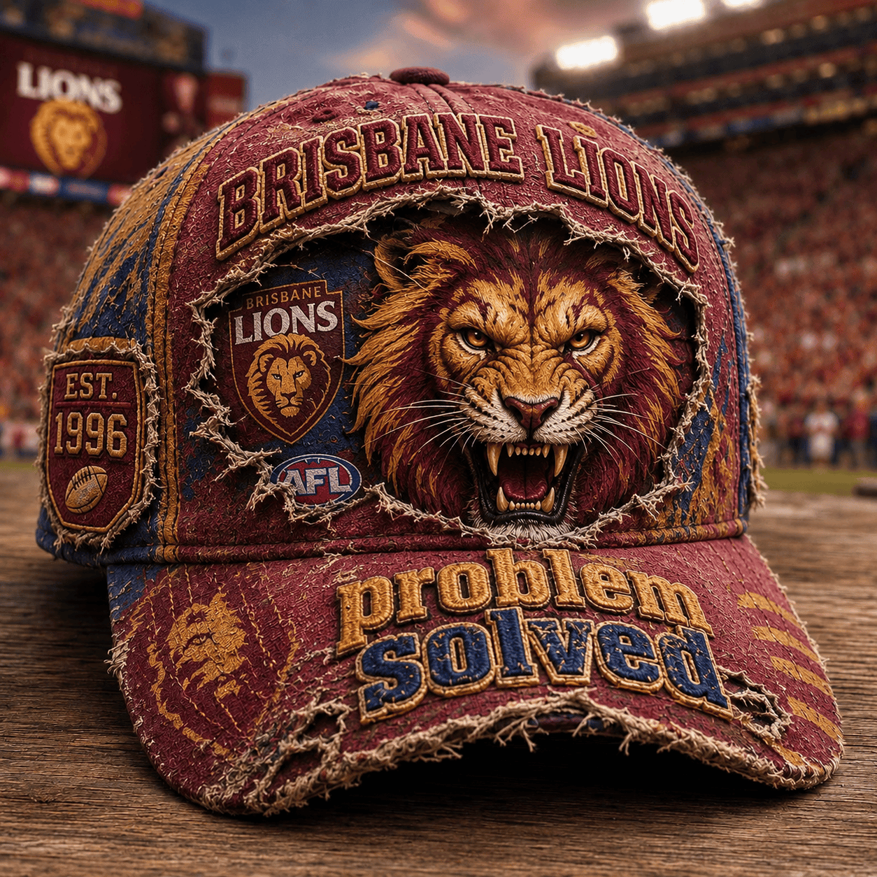 Brisbane Lions Merch 2026 Problem Solved Hat AFL Merch Present For Football Fans - Merchluma