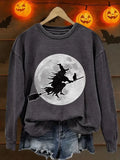 Halloween A Witch Flying On A Broomstick Across A Full Moon Sweatshirt Halloween Apparel - Merchluma