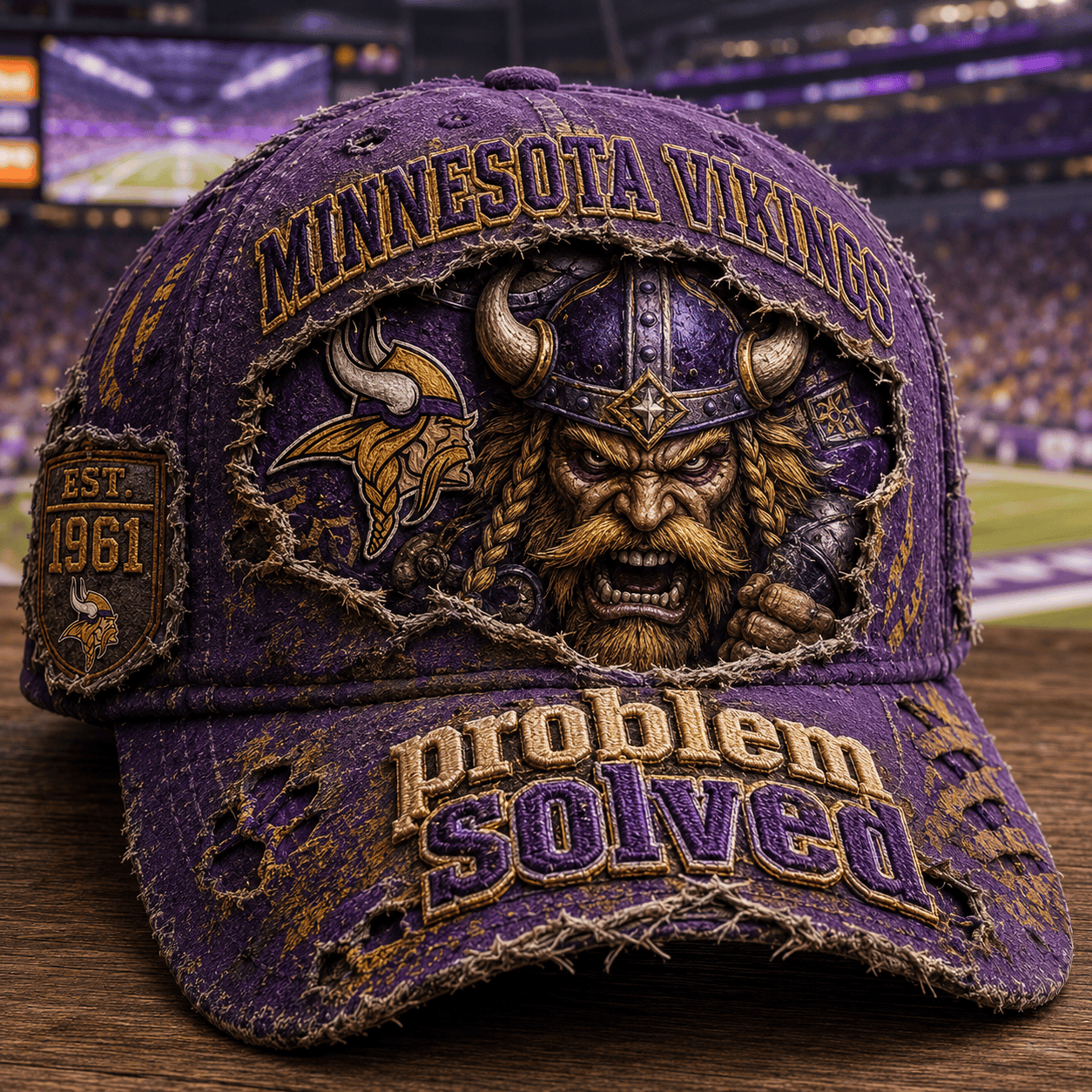 Minnesota Vikings Merch 2026 Problem Solved Distressed Hat Game Day Hat Football Fan Gear - Merchluma