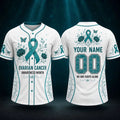 Personalized Ovarian Cancer Awareness Teal Ribbon Jersey No One Fights Alone Jersey Gifts - Merchluma