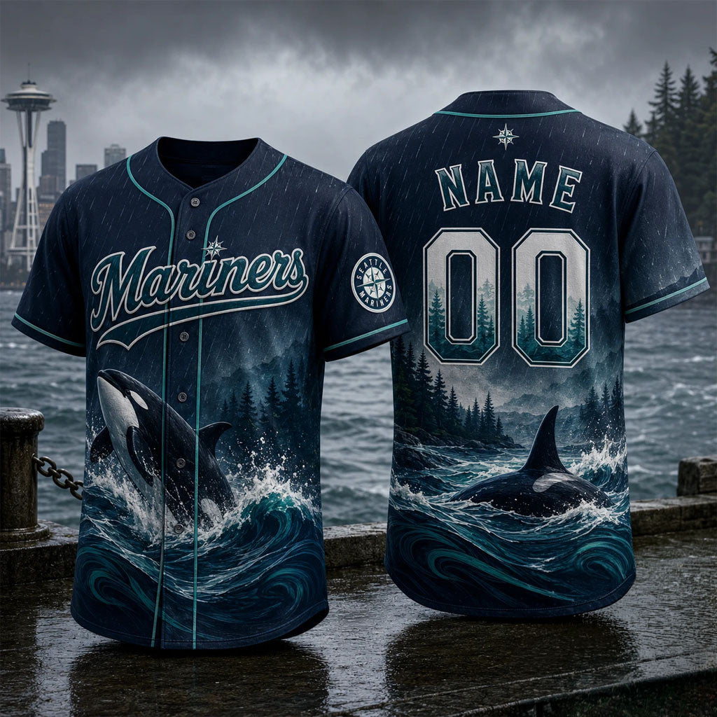 Personalized Seattle Mariners Pacific Northwest Orca Baseball Jersey Seattle Mariners Merch - Merchluma