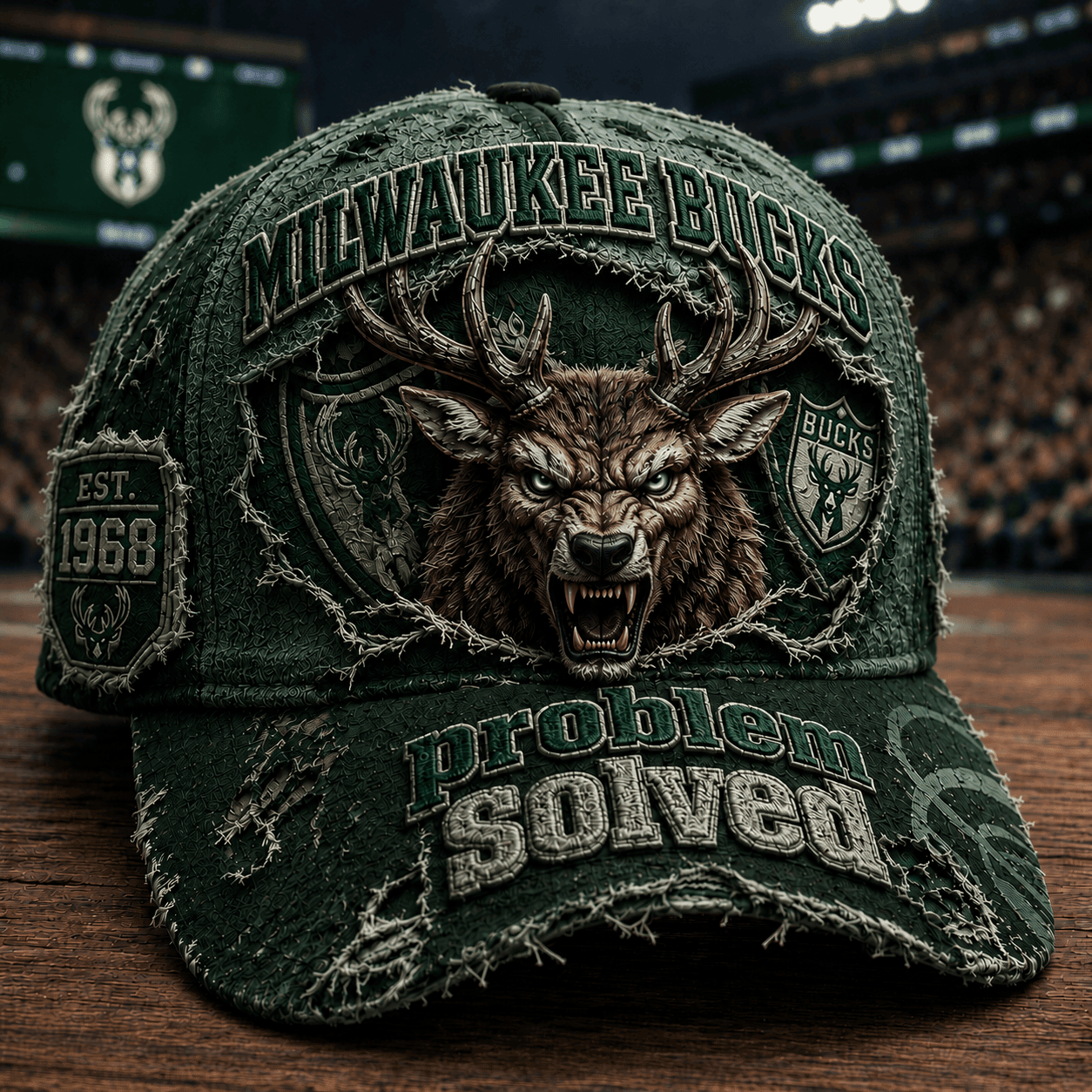 Milwaukee Bucks Merch 2026 Problem Solved Distressed Hat Basketball Fan Hat Brothers Present - Merchluma