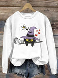 Women's Casual Halloween Cute Cat Witch Sweatshirt Halloween Merch Gift For Her Fans - Merchluma