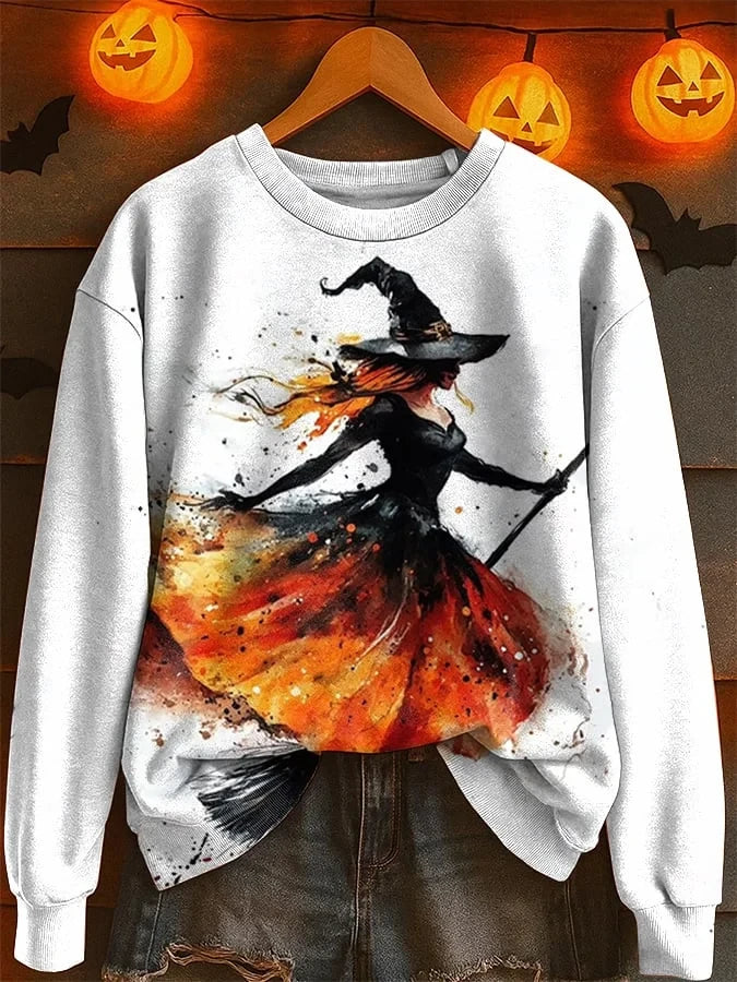 Halloween A Witch Flying On A Broomstick Across Sweatshirt Halloween Merch Gifts For Fans - Merchluma