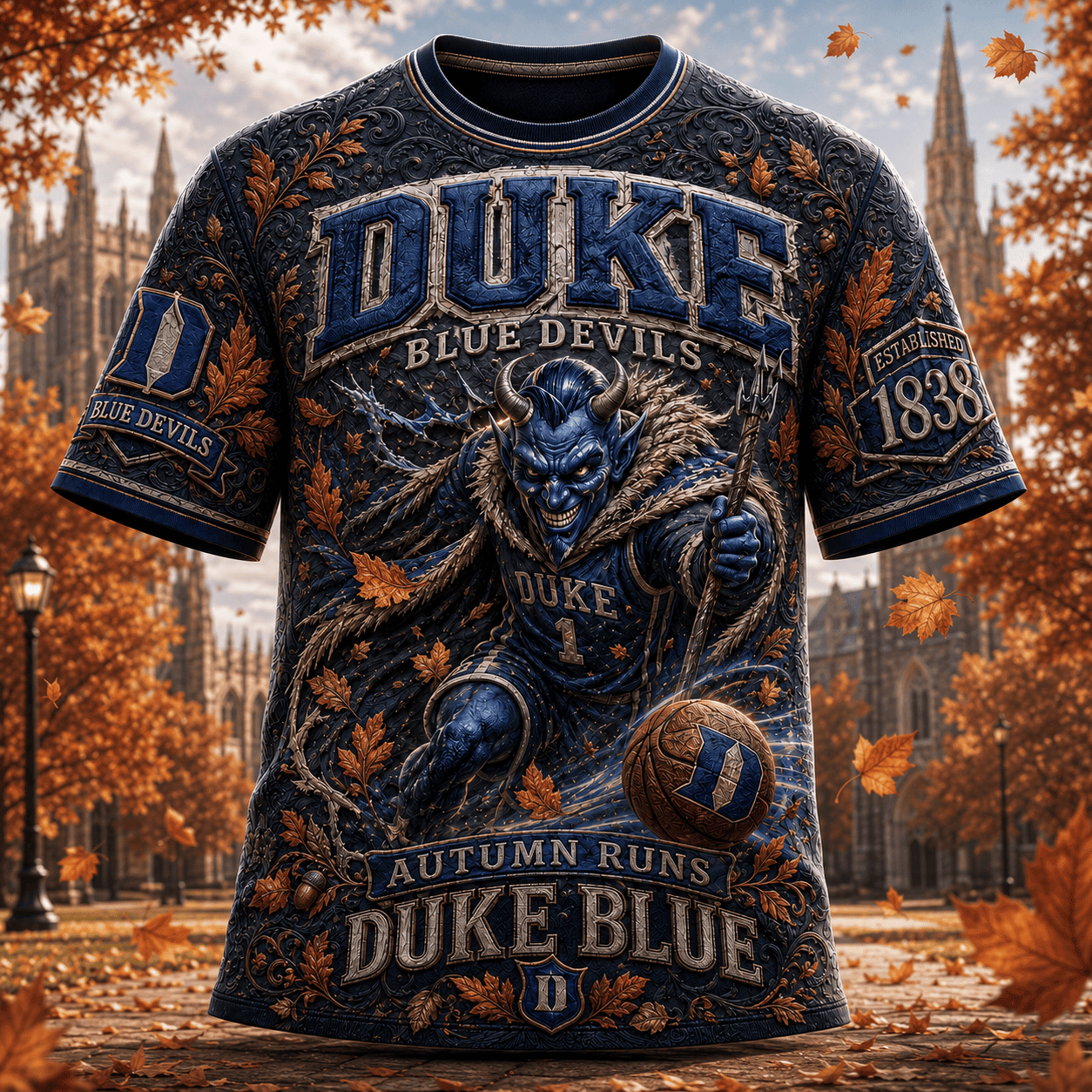 Duke Blue Devils Autumn Runs T-Shirt Duke Blue Devils Merch Gift For Basketball Lovers - Merchluma