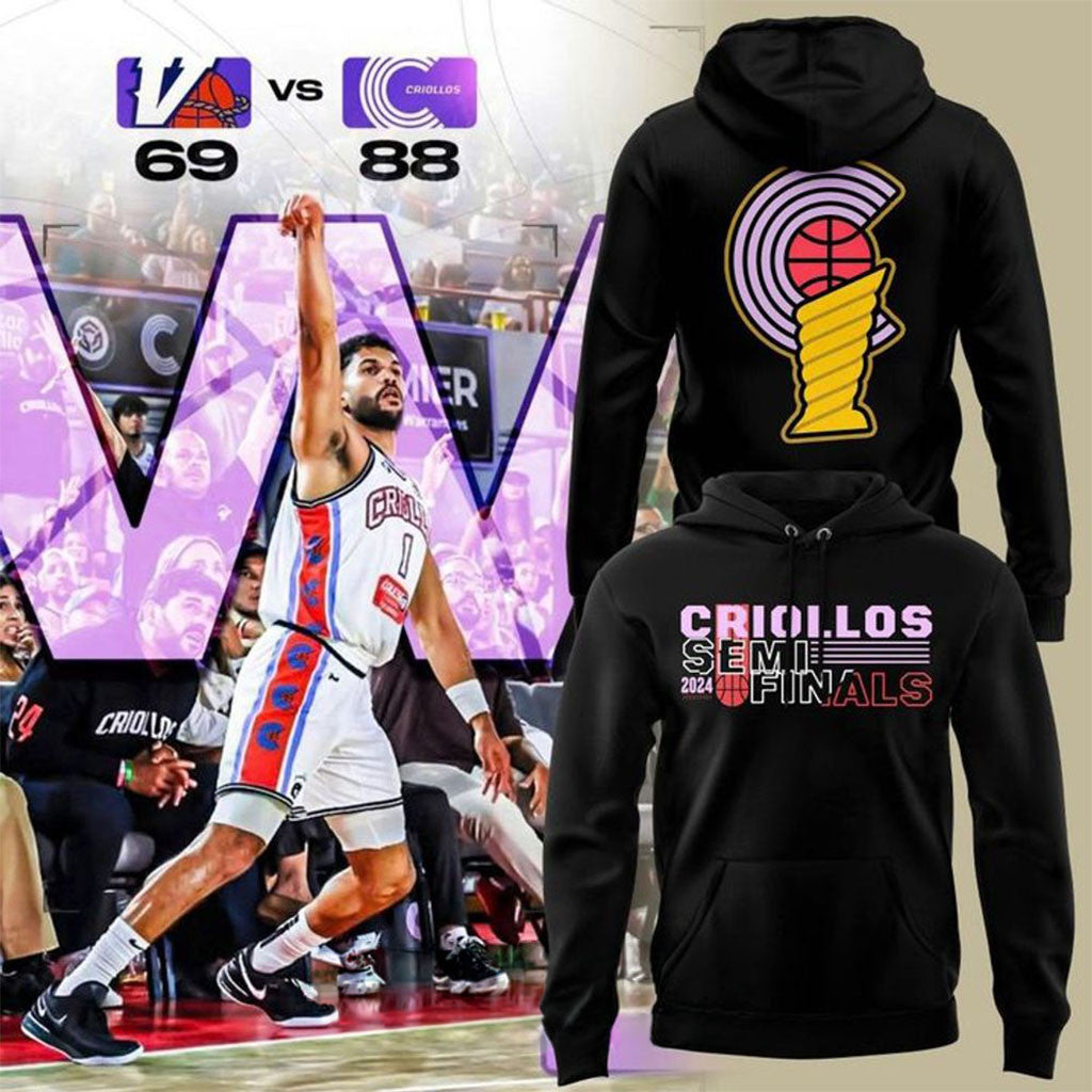 Criollos Caguas Semifinals Championship Trophy And Team Logo Black Hoodie Criollos Caguas Merch - Merchluma