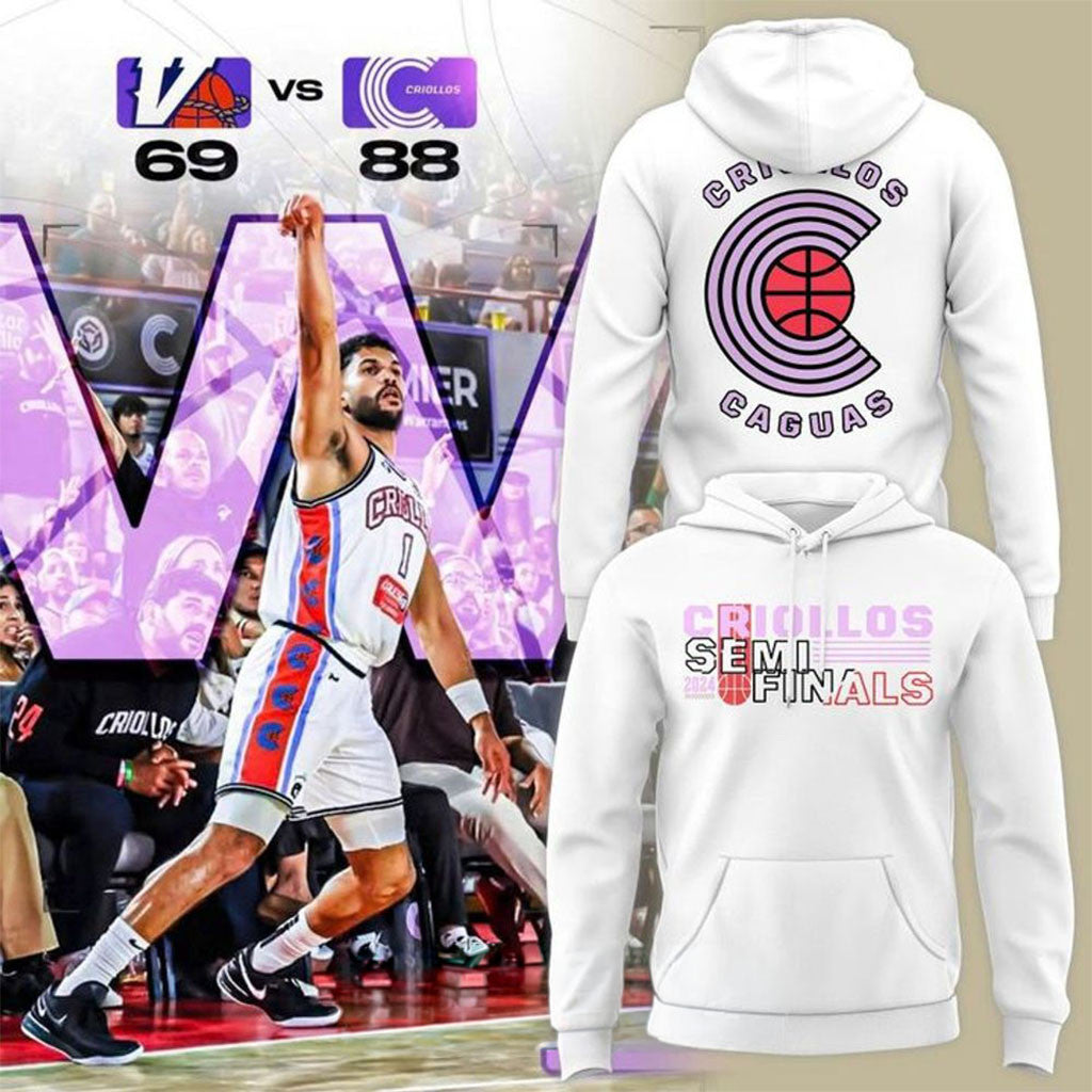 Criollos Caguas Semifinals Championship Trophy And Team Logo White Hoodie Criollos Caguas Merch - Merchluma