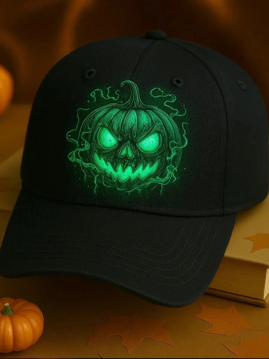 Neon Green Glow Pumpkin Cap Spooky Night Wear Spooky Hat Boyfriend Gifts - Merchluma