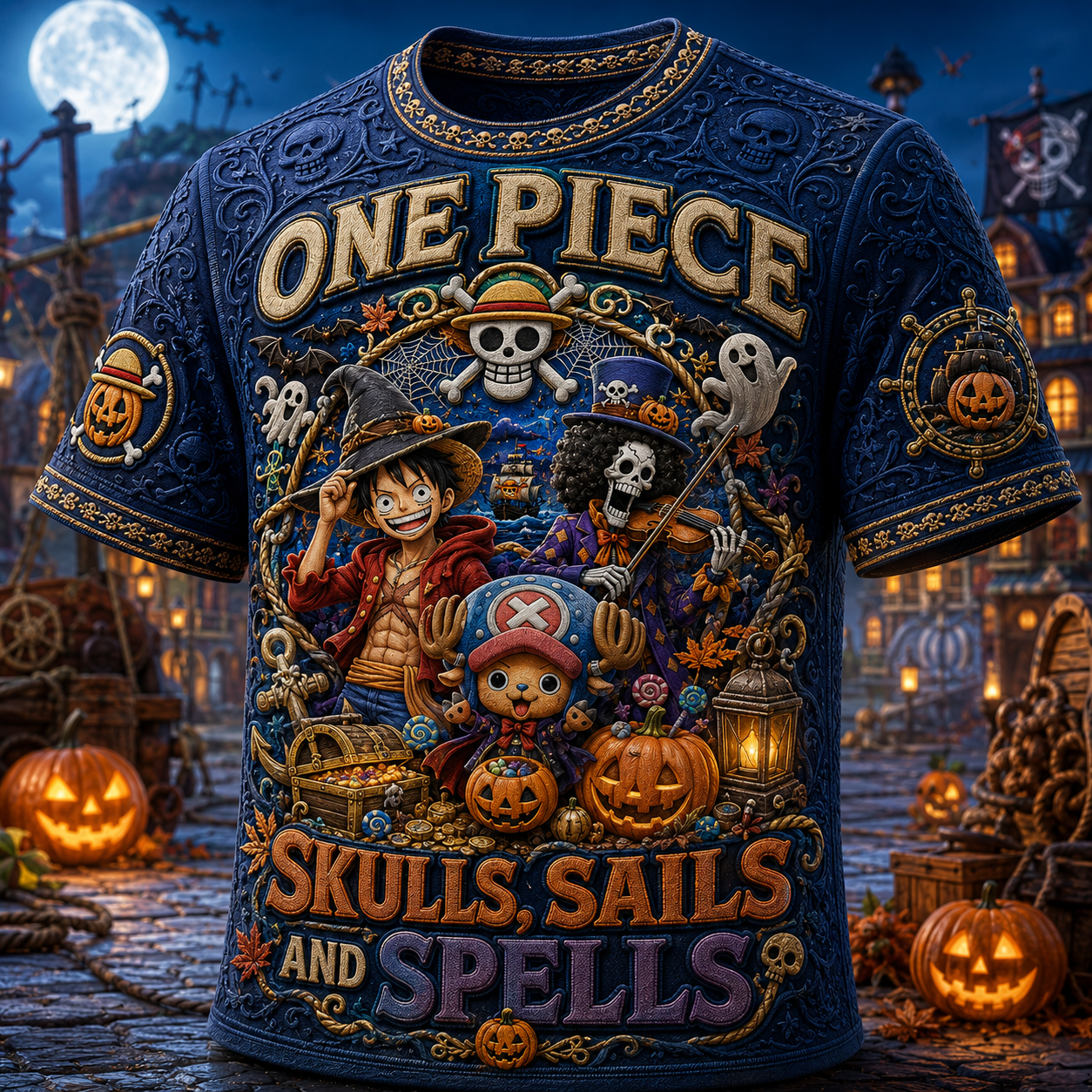 One Piece X Halloween Merch 2026 Skulls Sails And Spells T-Shirt Present For Anime Fans - Merchluma