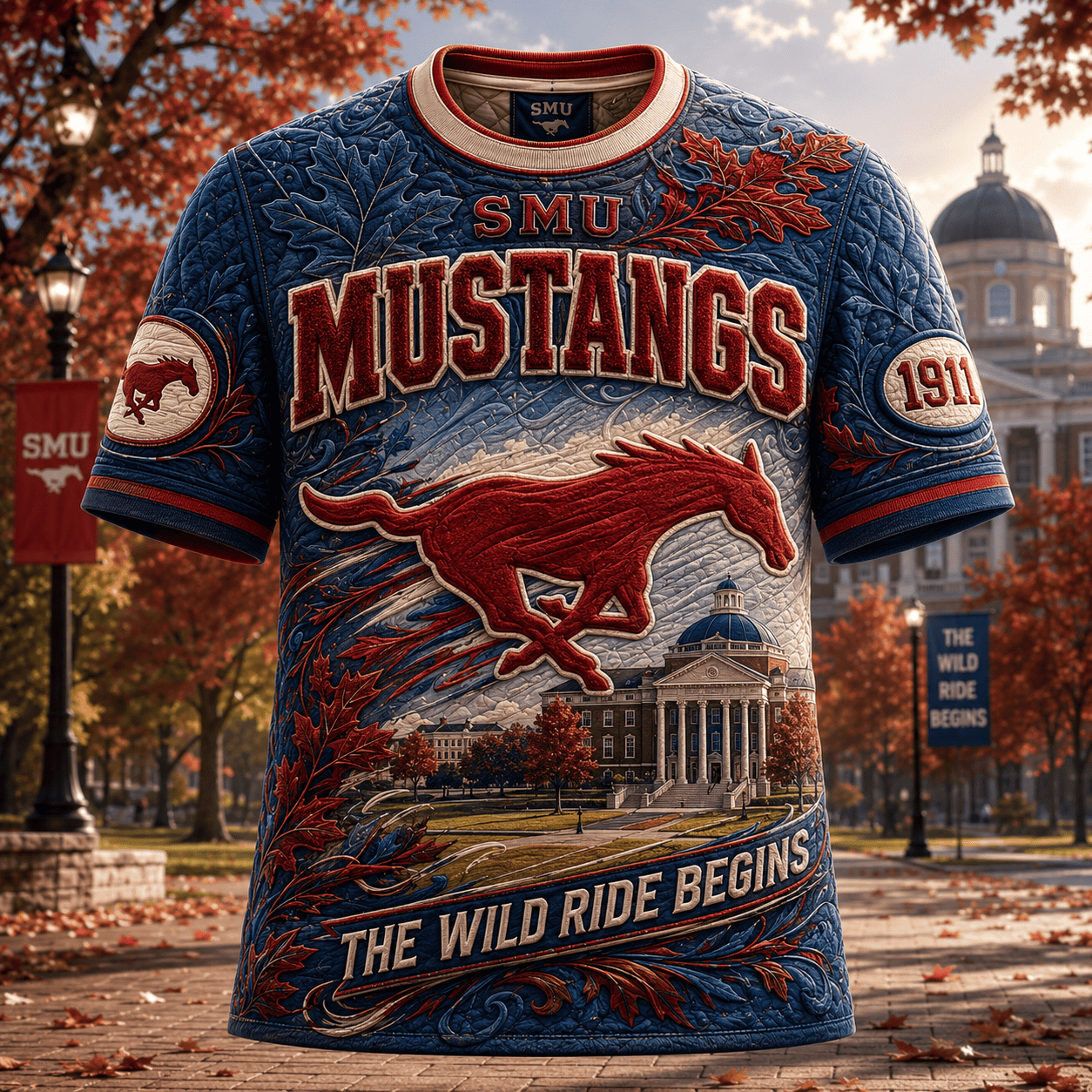 SMU Mustangs Merch Autumn T-Shirt The Wild Ride Begins Shirt Fall Clothing Gift For Fans - Merchluma