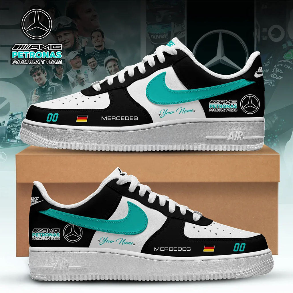 Personalized Mercedes AMG Petronas F1 Shoes Sneakers Racing Fan Merch Gift For Brothers - Merchluma