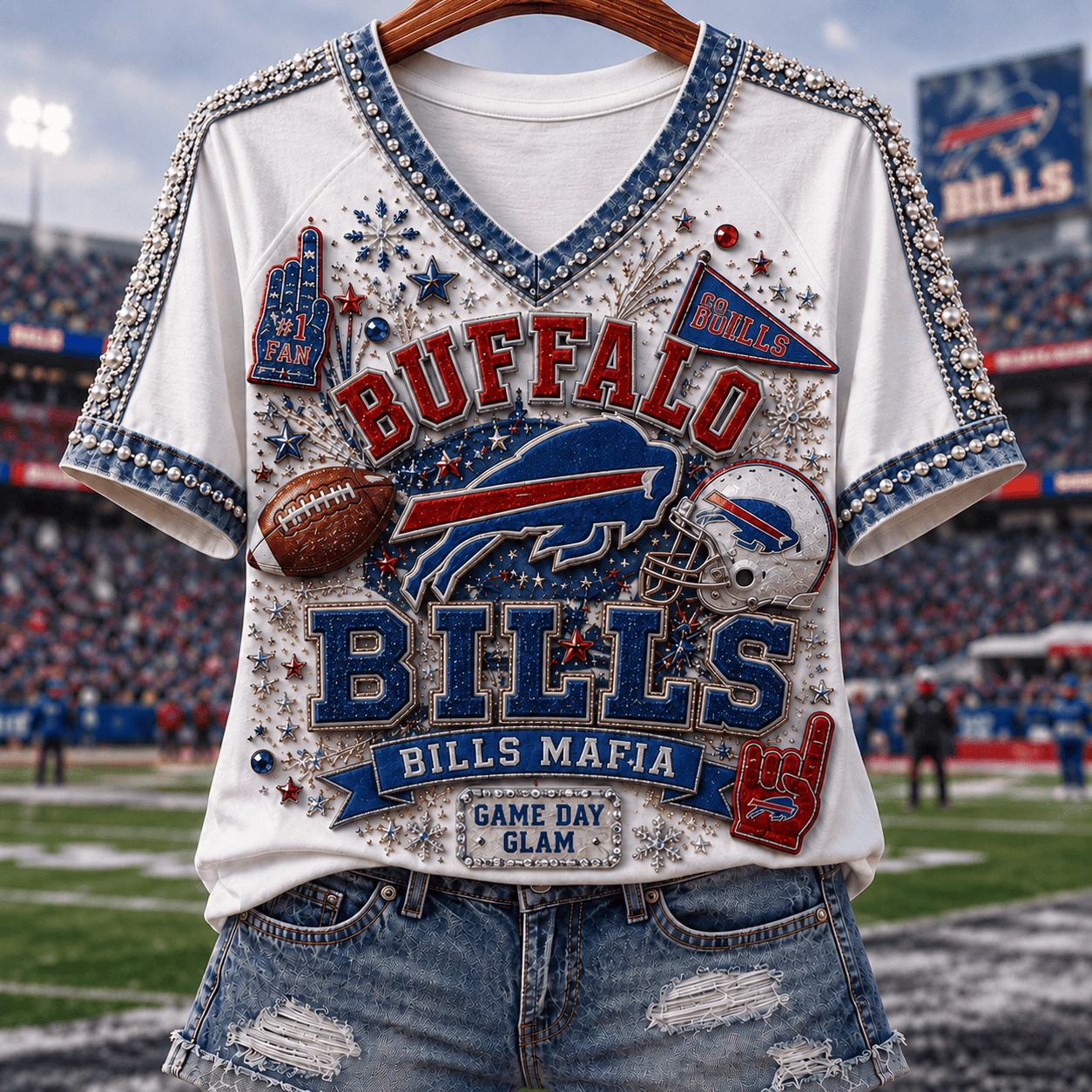 Buffalo Bills Merch 2026 Bills Mafia V-Neck Shirt Game Day Glam Apparel Gifts For Sisters - Merchluma