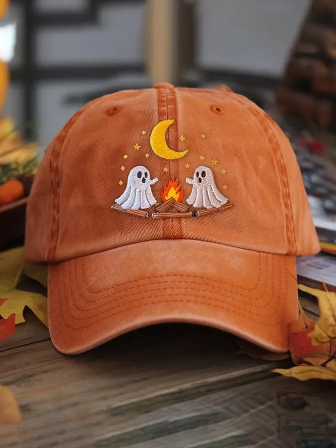 Autumn Style Ghost Moon Hat Corduroy Cap Cute Fall Cap Funny Halloween Gifts Him - Merchluma