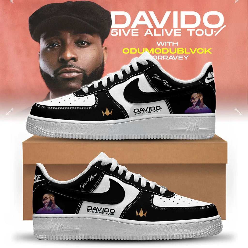 Davido 5ive Alive Tour Black And White Shoes Sneakers 2026 Davido Merch Gift For Music Lovers - Merchluma