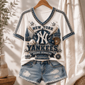 New York Yankees Merch 2026 Bronx Bombers V-Neck Shirt Pinstripe Pride Baseball Fan Apparel - Merchluma