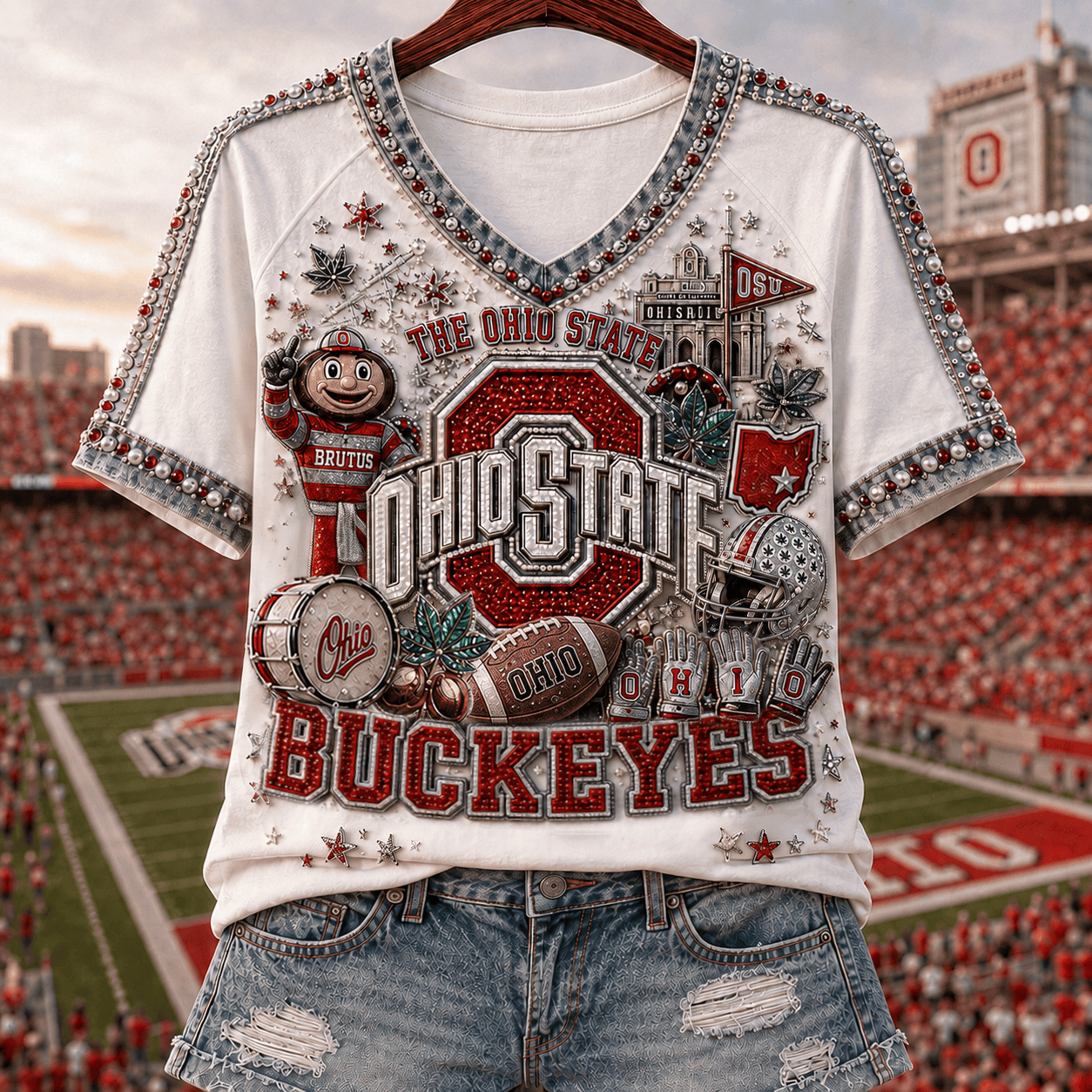 Ohio State Buckeyes V-Neck Shirt Game Day Clothing Buckeyes Merch Gift For Football Lovers - Merchluma