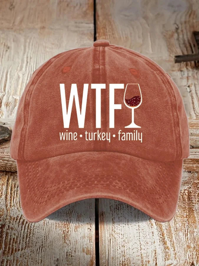 Wtf Wine Turkey Family Holiday Hat Thanksgiving Merch Lovely Family Holiday Gift - Merchluma