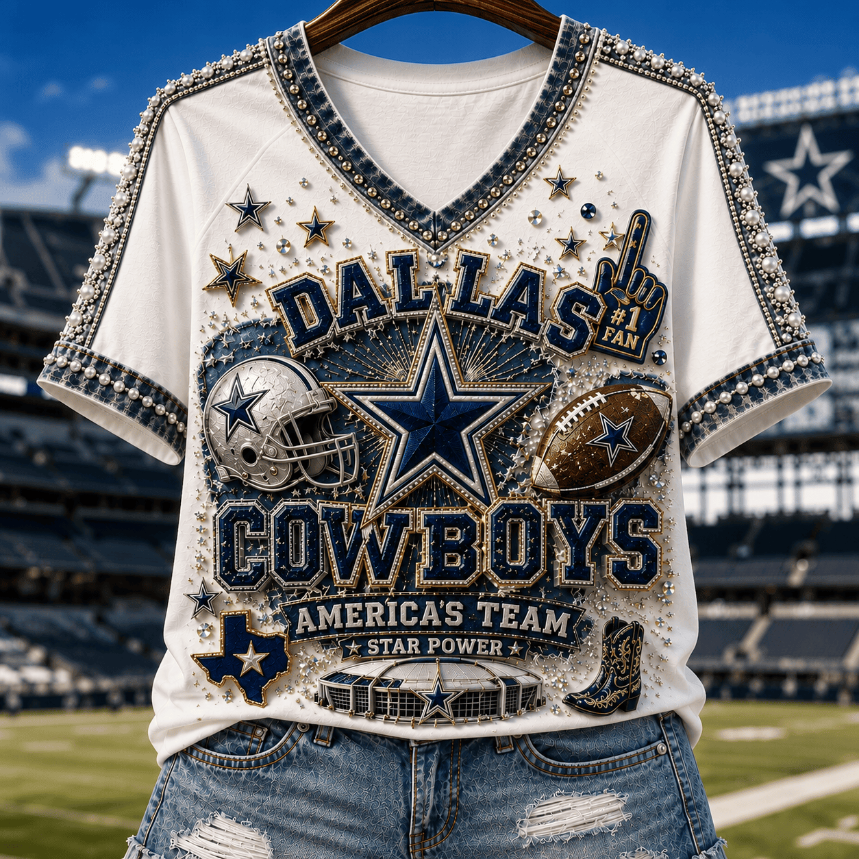Dallas Cowboys Merch 2026 America's Team Star Power V-Neck Shirt Present For Football Lovers - Merchluma