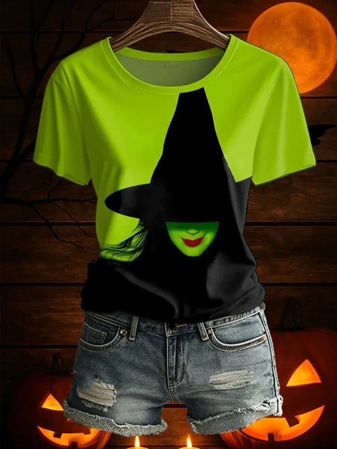 Green Witch Silhouette Halloween T-Shirt Halloween Merch Gift For Mystery Fans - Merchluma