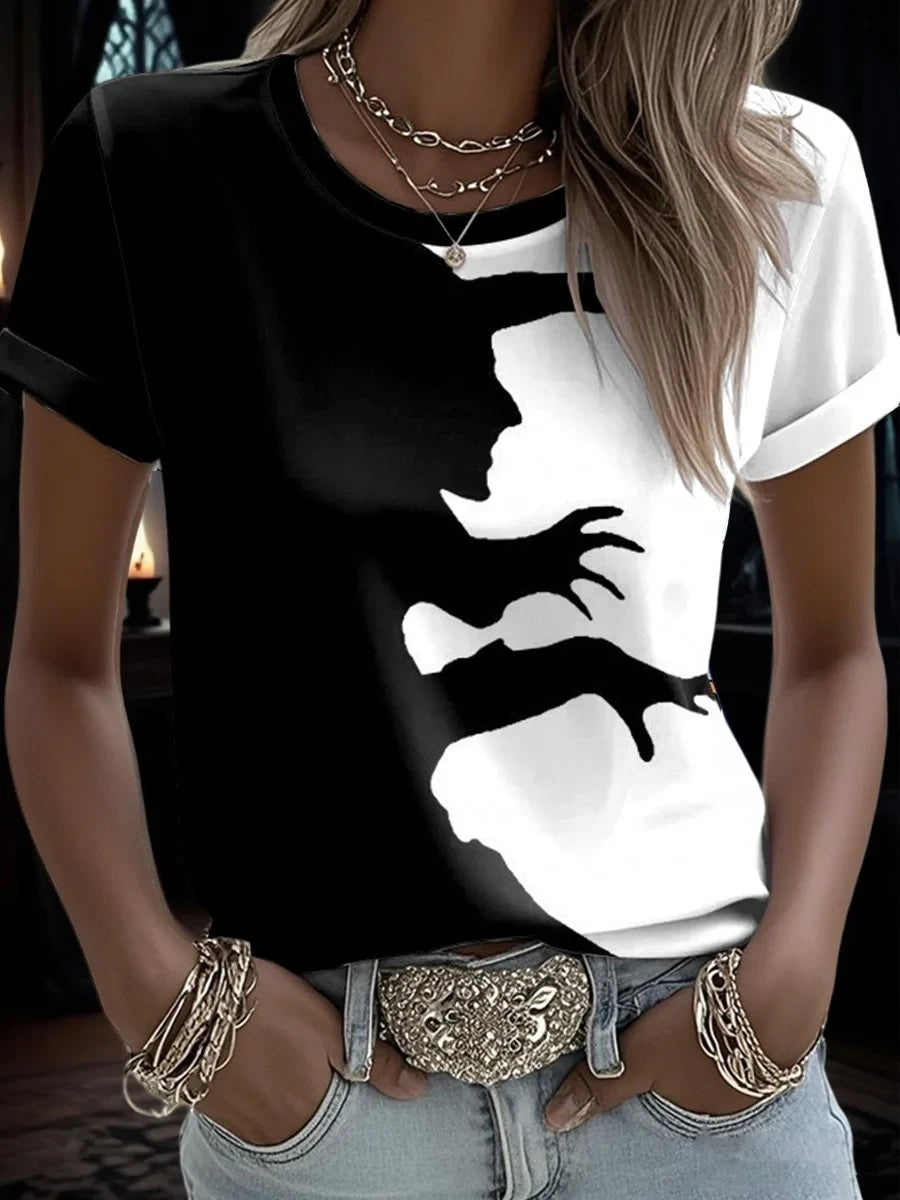 Halloween Witch T-Shirt Split Shadow Silhouette Witch Shirt Meaningful Gifts - Merchluma