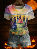 Colorful Witches Silhouette T-Shirt Tie-Dye Style Tee Spooky Gifts For Her - Merchluma