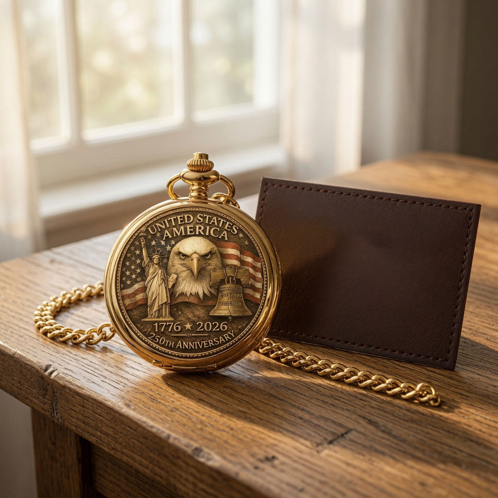 America 250th Anniversary Pocket Watch 1776 2026 Patriotic Merch Best Gifts For Dad - Merchluma