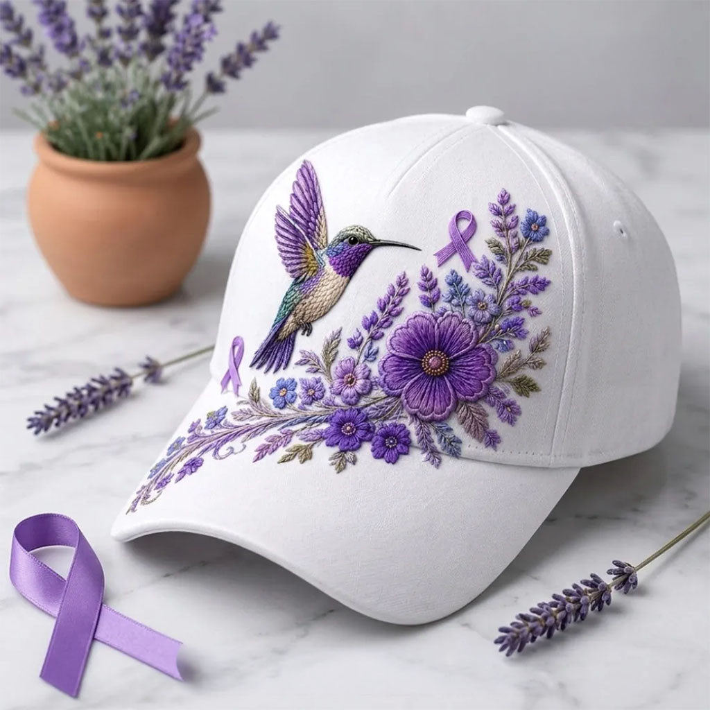 Lavender Hummingbird Alzheimer's Awareness Hat Floral Baseball Cap Gift For Grandma - Merchluma