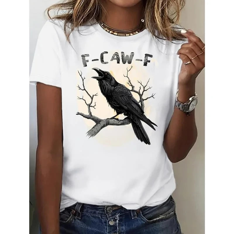 F-Caw-F Crow T-Shirt Womens Halloween Apparel Gifts Ideas For Her - Merchluma