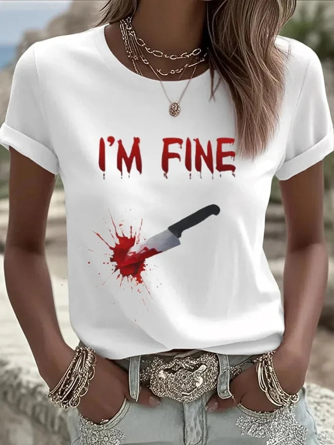 Im Fine Bloody Halloween Knife Costume T-Shirt Halloween Merch Cute Halloween Holiday Presents - Merchluma