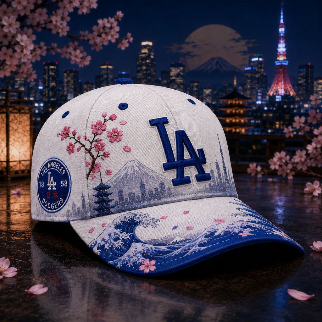 Los Angeles Dodgers Japanese Great Wave Cherry Blossom Hat LA Dodgers Mech Gift For Fans - Merchluma