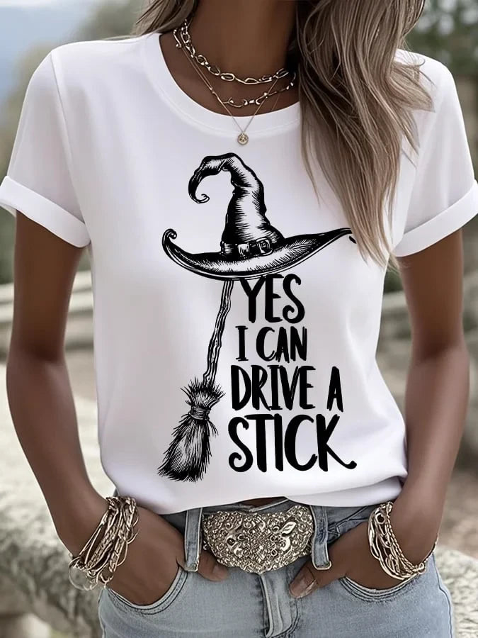 Women's Yes I Can Drive A Stick T-Shirt Halloween Tees Unique Gift For Her Birthday - Merchluma