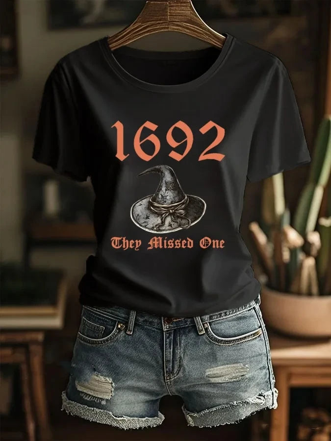1692 They Missed One Witch T-Shirt Salem Witch Trial Women's Tee Halloween Gifts - Merchluma
