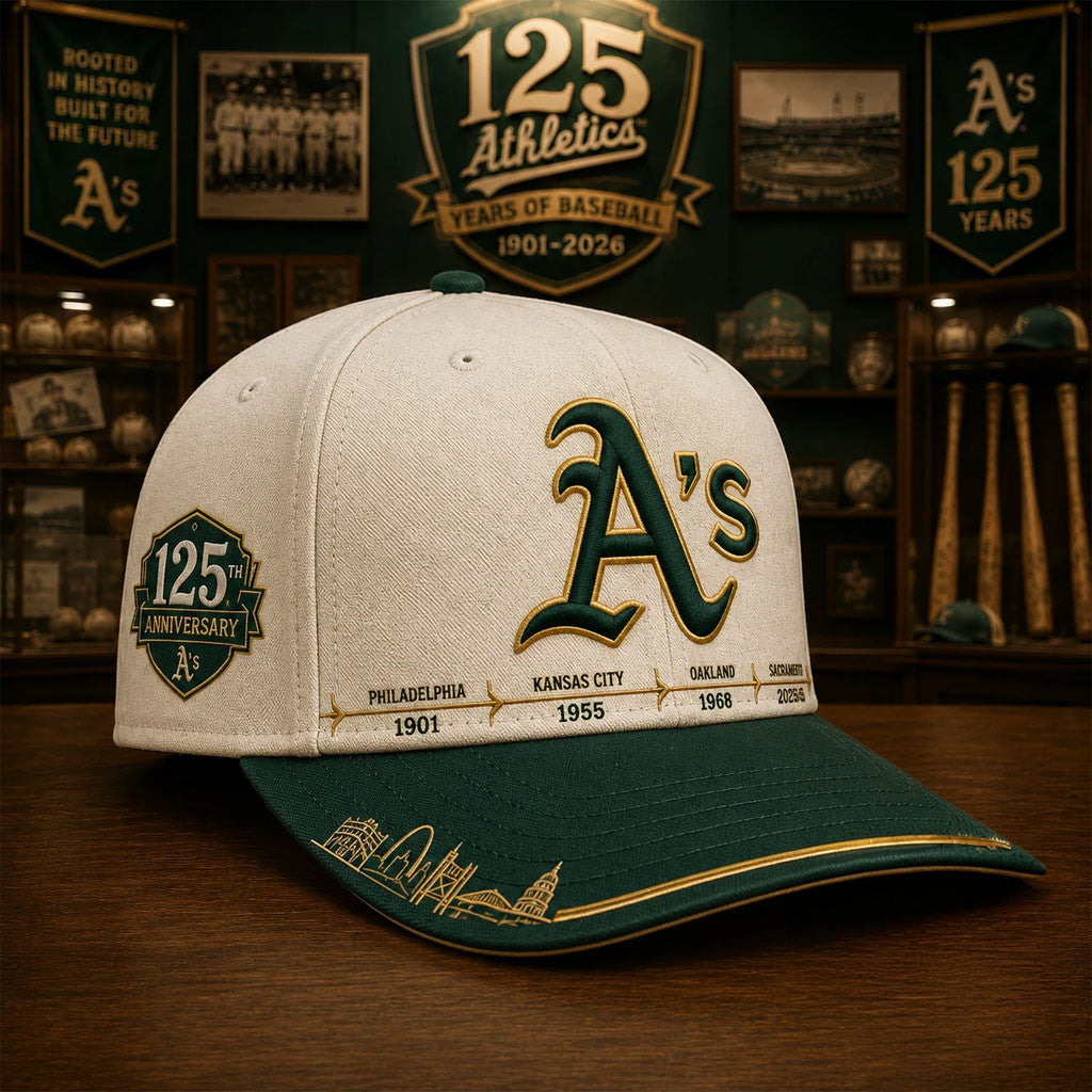Oakland Athletics 125th Anniversary Timeline Hat Athletics Merch Gifts For Baseball Fans - Merchluma