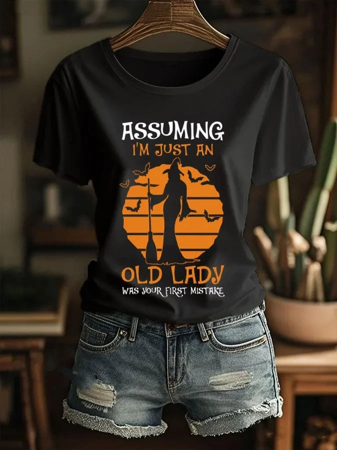 Assuming Im Just An Old Lady T-Shirt Witch Halloween Clothing Gift For Witchy Women - Merchluma
