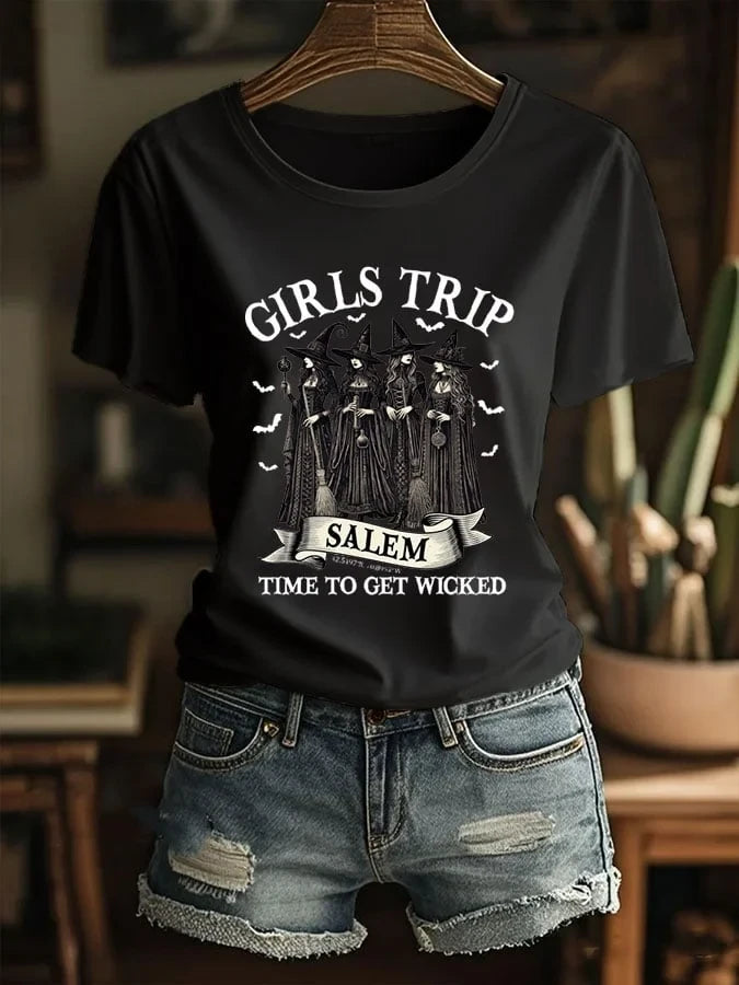 Girls Trip Salem Witch T-Shirt Gothic Spooky Women's Tee Halloween Gifts Ideas - Merchluma