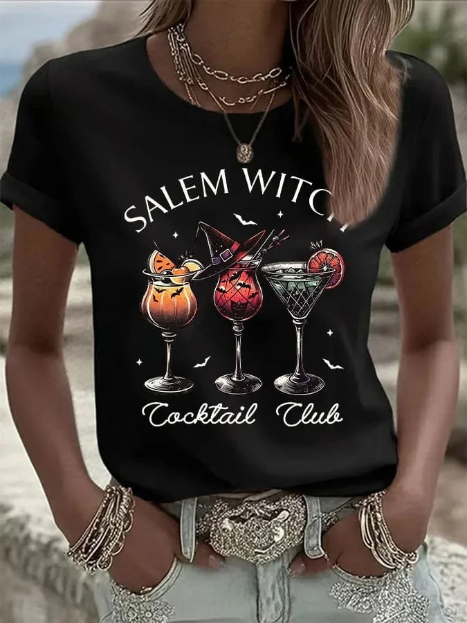 Halloween Social Salem Witch Cocktail Club T-Shirt Salem Witch Magical Cocktails Brew Shirt - Merchluma