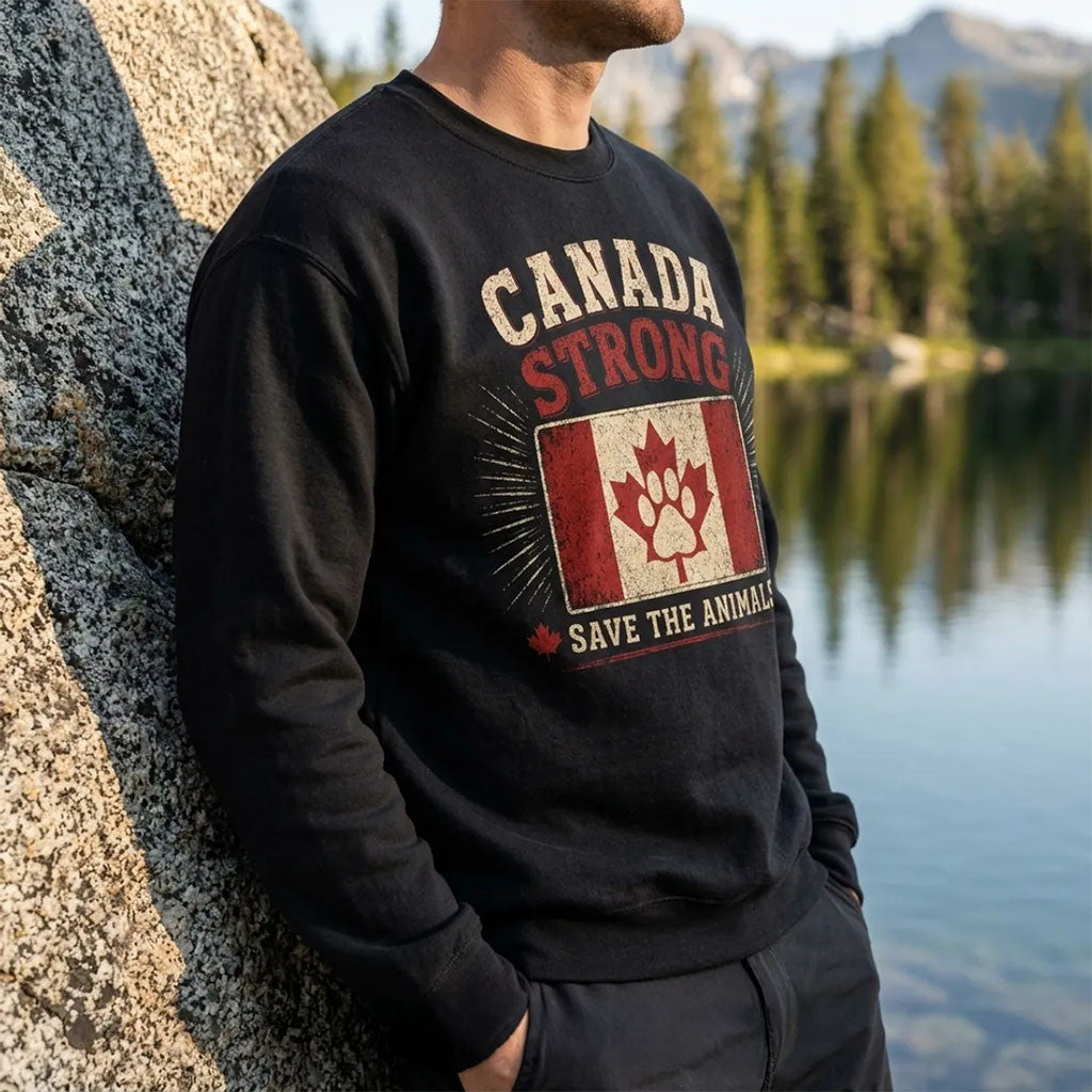 Canada Strong Maple Leaf Paw Black Sweatshirt Save The Animals Crewneck Gift For Canadian - Merchluma