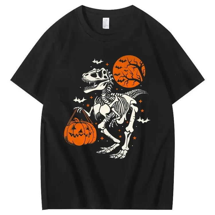 Skeleton Walking Pumpkin Dog Black T-Shirt Halloween Merch Gift For Her Fans - Merchluma