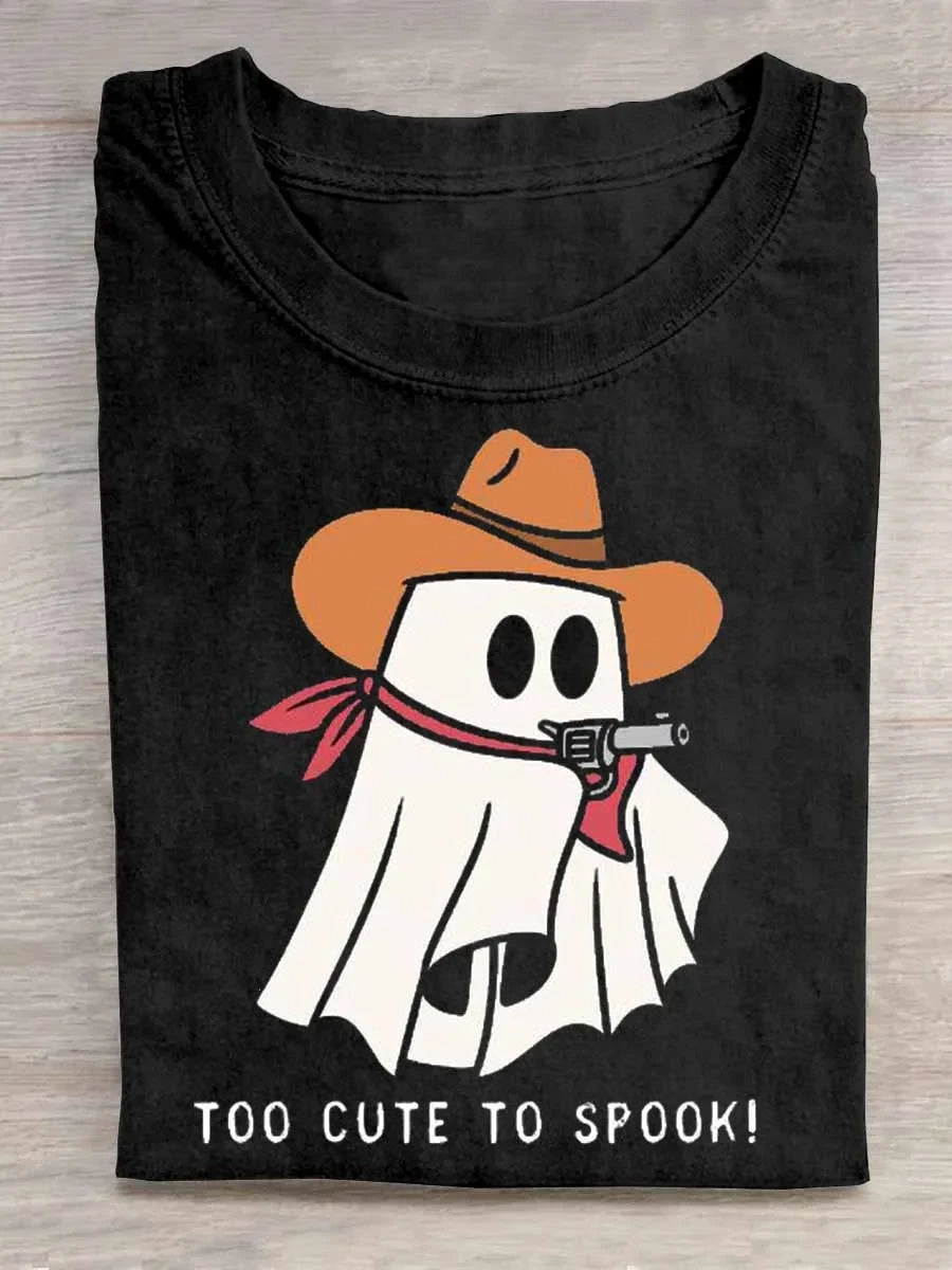 Too Cute To Spook Ghost Halloween T-Shirt Ghost Cowboy Hat Merch Meaningful Gifts For Brother - Merchluma