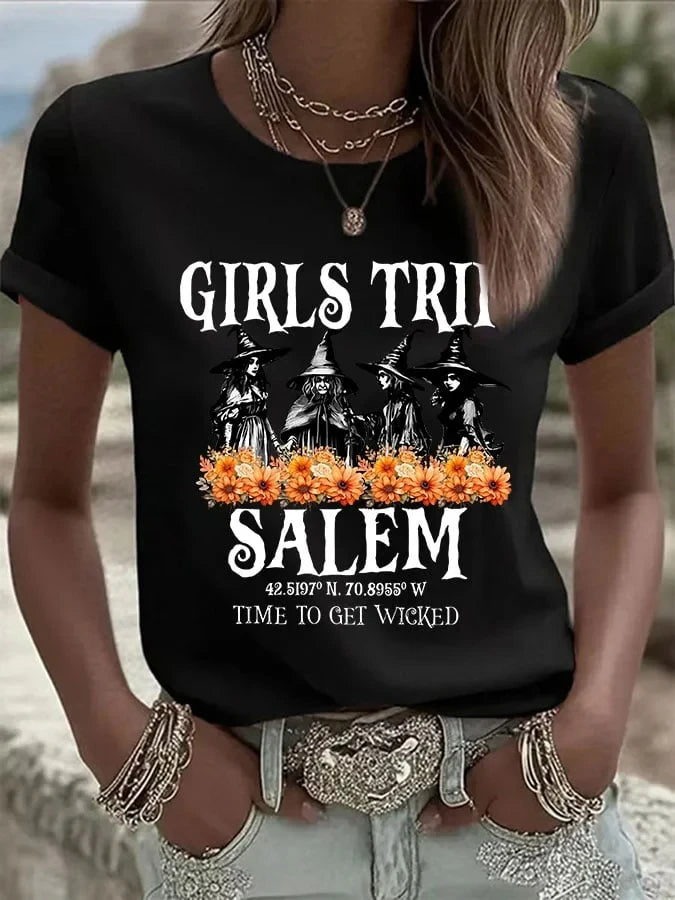 Womens Girls Trip Salem Time To Get Wicked Halloween T-Shirt Cute Halloween Tee Present For Her - Merchluma