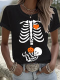 Women's Skeleton Halloween Maternity T-Shirt Halloween Shirts Fan Gift - Merchluma