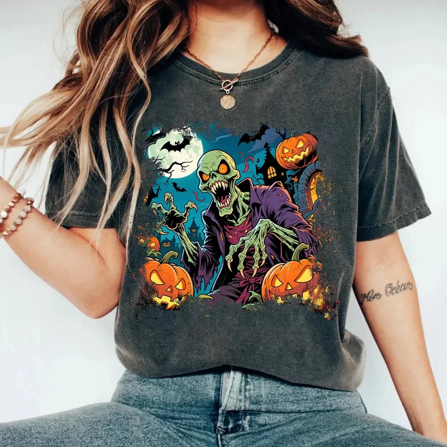 Creepy Zombie Pumpkin Halloween Scene T-Shirt Horror Merch Best Spooky Night Presents - Merchluma
