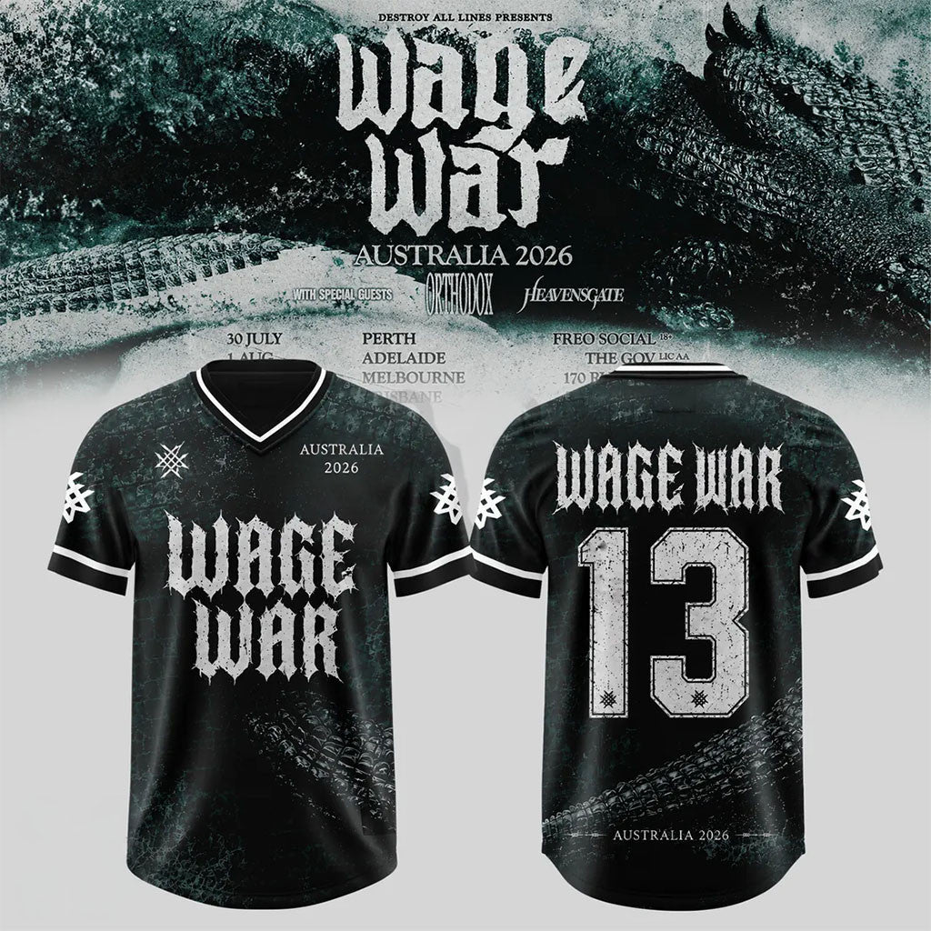 Wage War 2026 Australian Tour Crocodile Football Jersey Shirt Wage War Merch Band Fan Gifts - Merchluma