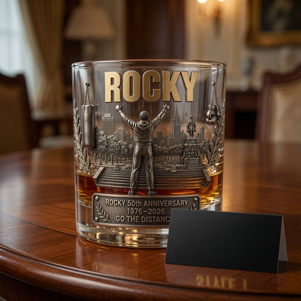 Rocky 50th Anniversary Glass 2026 Go The Distance Glass Rocky Merch Gift For Fathers - Merchluma